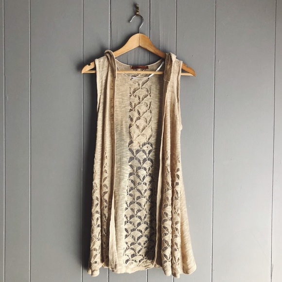 Belldini Sweaters - Sleeveless Crochet Knit Hoodie Cardigan